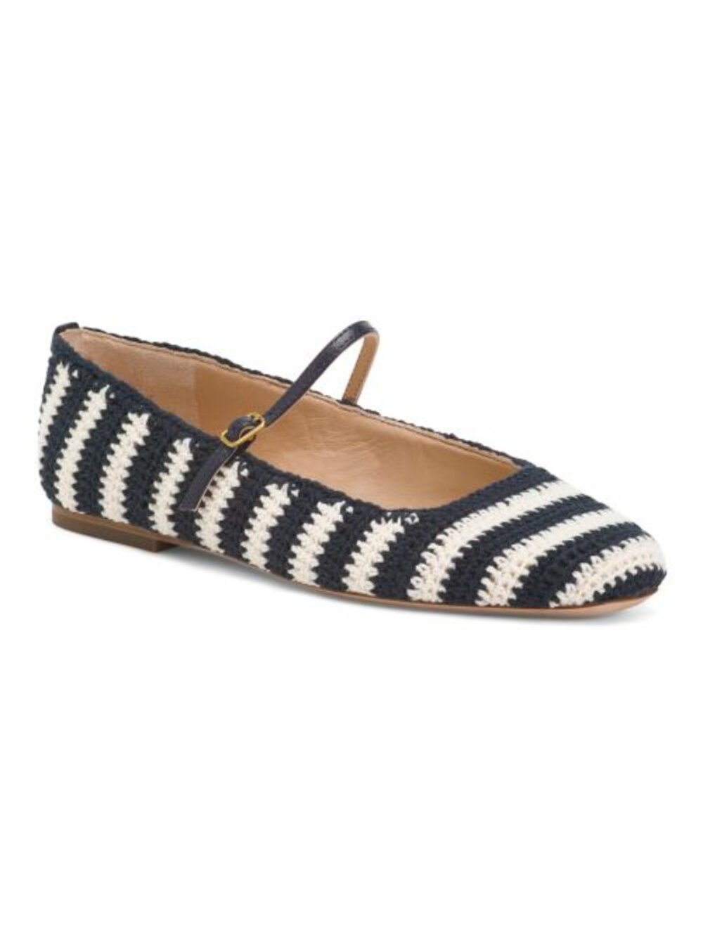 VERONICA BEARD Navy/Ecru Ellie Crochet Mary Jane Ballet Flats